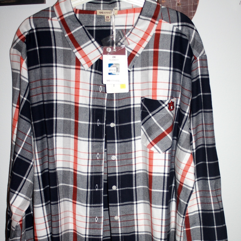 Ladies 2X Auburn plaid button front shirt nwt